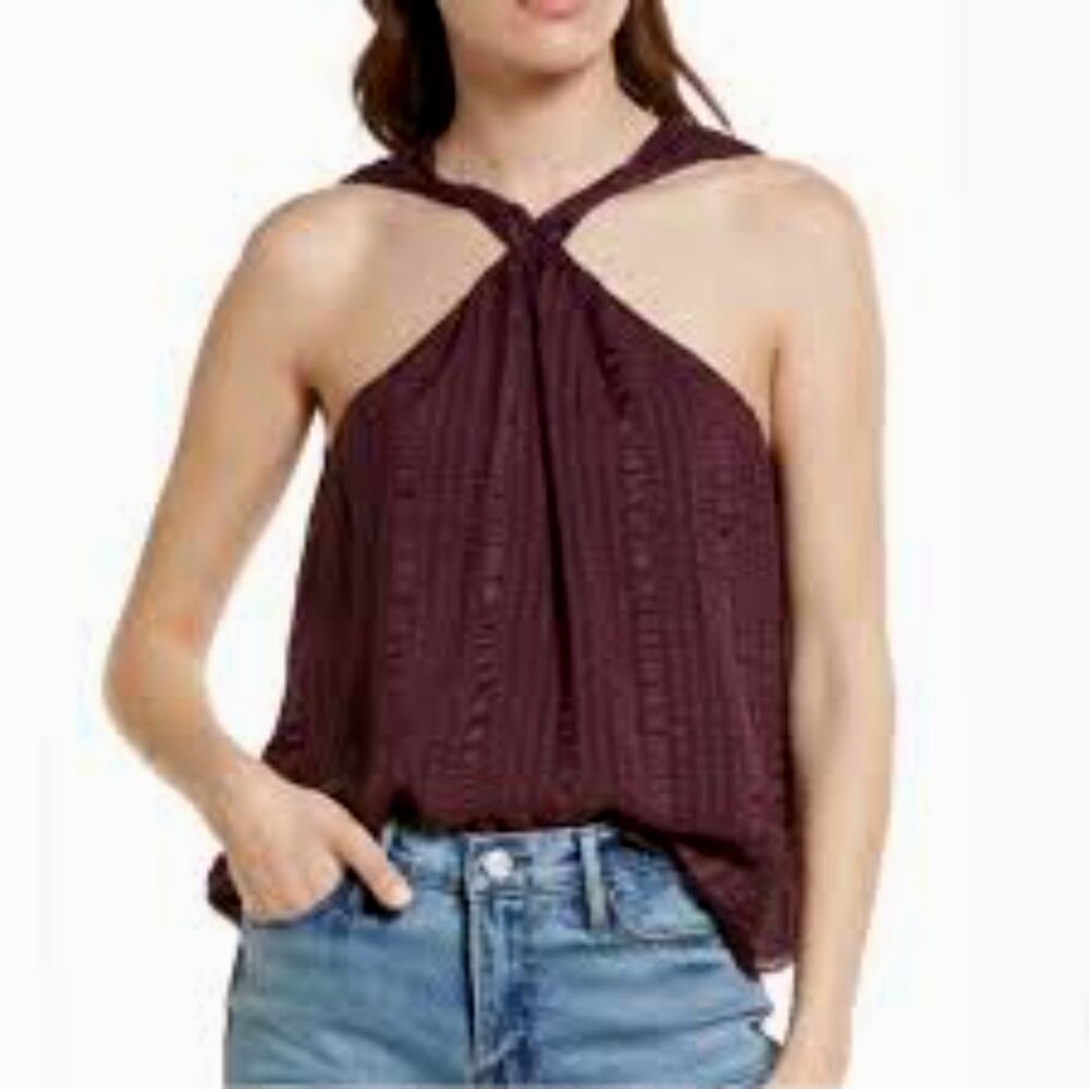 FRAME Silk Draped Halter Top Cabernet Purple Textured Medium NWOT